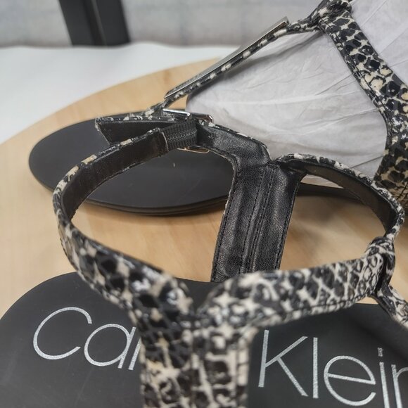 Calvin Klein Samira Snakeskin Black Strappy Silver Accent Sandals Women US 8 - Picture 10 of 13